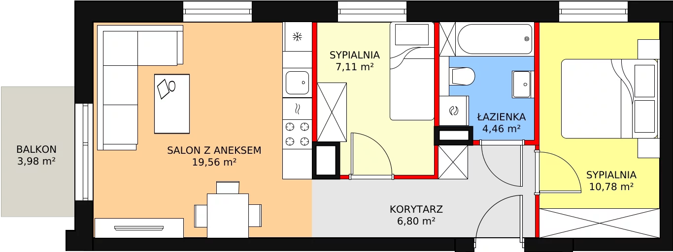 Mieszkanie 49,31 m², piętro 1, oferta nr 3A_14, Nowa Północ, Szczecin, Północ, Stołczyn, ul. Sobola