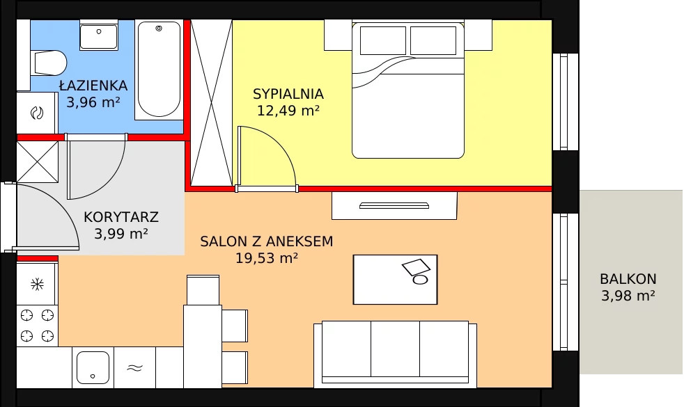 2 pokoje, mieszkanie 40,49 m², piętro 1, oferta nr 3A_19, Nowa Północ, Szczecin, Północ, Stołczyn, ul. Sobola