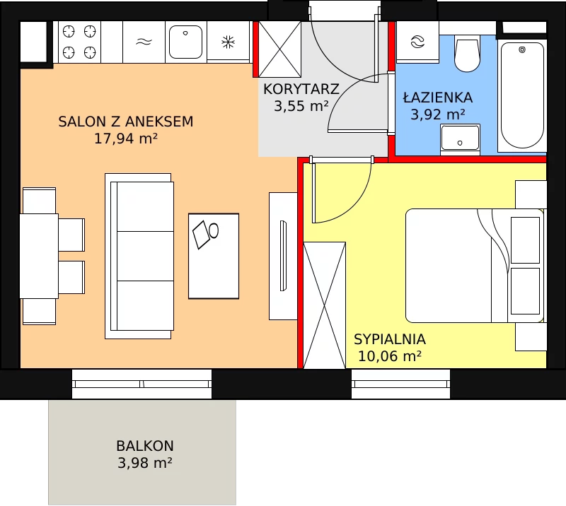 2 pokoje, mieszkanie 35,87 m², piętro 1, oferta nr 3A_21, Nowa Północ, Szczecin, Północ, Stołczyn, ul. Sobola