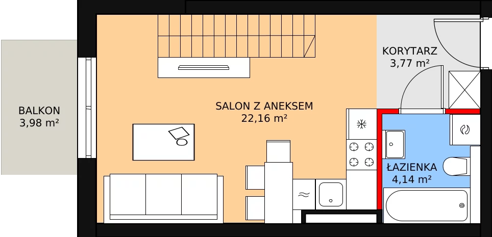 2 pokoje, mieszkanie 44,24 m², piętro 2, oferta nr 3A_26, Nowa Północ, Szczecin, Północ, Stołczyn, ul. Sobola