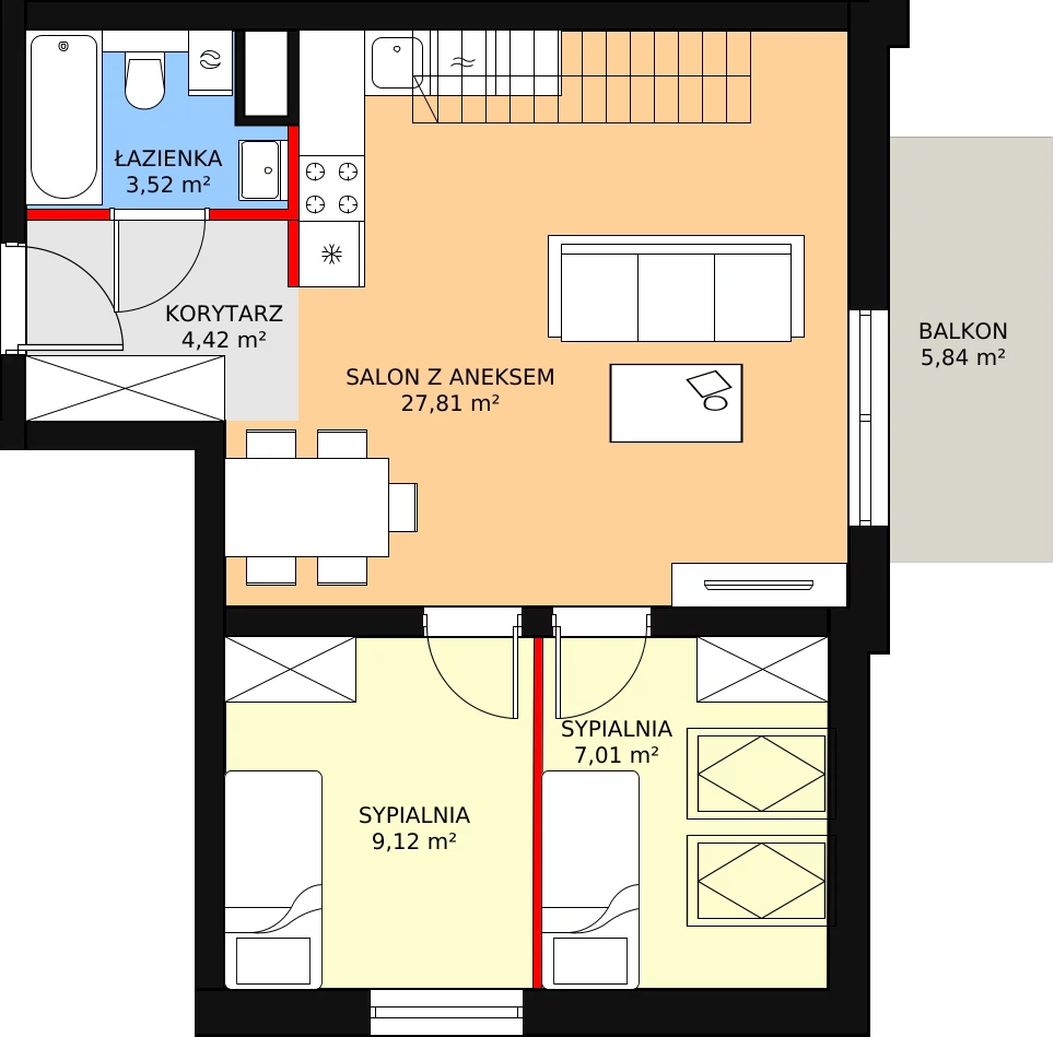 4 pokoje, mieszkanie 68,25 m², piętro 2, oferta nr 3A_33, Nowa Północ, Szczecin, Północ, Stołczyn, ul. Sobola