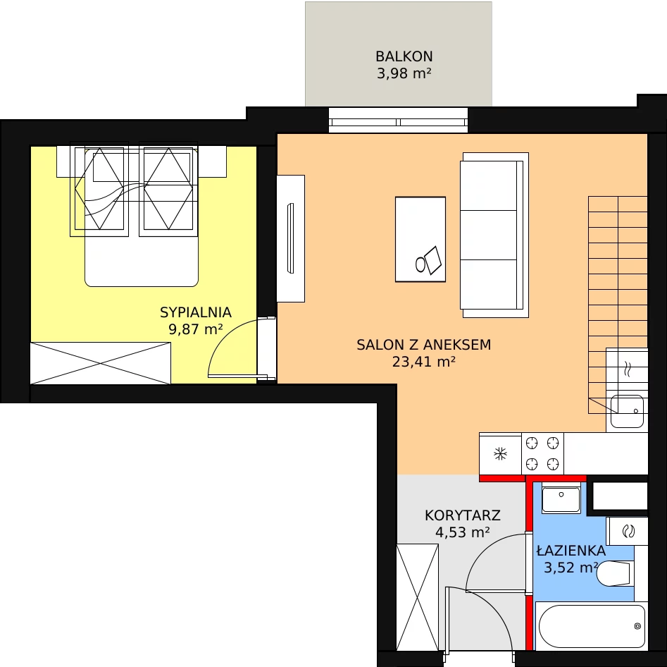 3 pokoje, mieszkanie 54,54 m², piętro 2, oferta nr 3A_35, Nowa Północ, Szczecin, Północ, Stołczyn, ul. Sobola