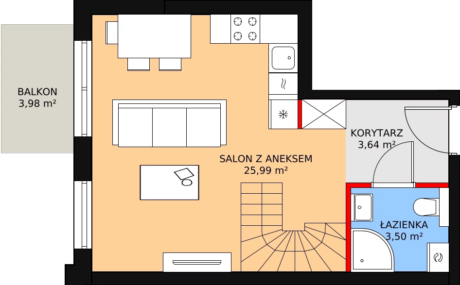 2 pokoje, mieszkanie 45,92 m², piętro 2, oferta nr 3A_37, Nowa Północ, Szczecin, Północ, Stołczyn, ul. Sobola