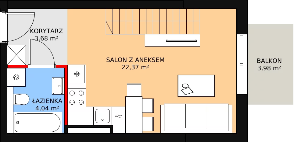 2 pokoje, mieszkanie 44,37 m², piętro 2, oferta nr 4B_23, Nowa Północ, Szczecin, Północ, Stołczyn, ul. Sobola