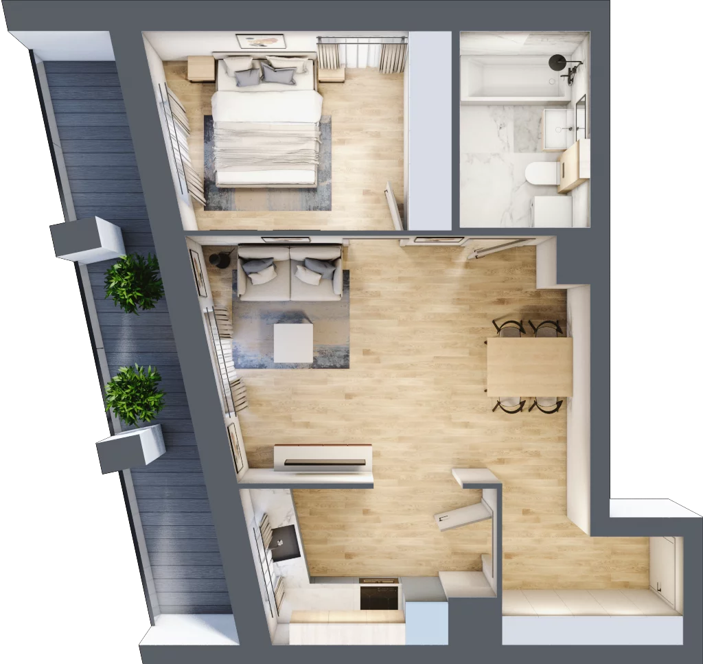 2 pokoje, mieszkanie 48,17 m², piętro 2, oferta nr EA_24, Viva Jagodno 3, Wrocław, Jagodno, Krzyki, ul. Kajdasza