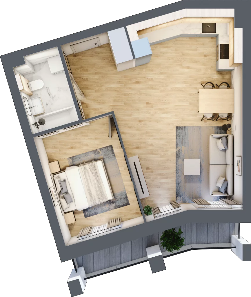 2 pokoje, mieszkanie 48,84 m², piętro 1, oferta nr EB_05, Viva Jagodno 3, Wrocław, Jagodno, Krzyki, ul. Kajdasza