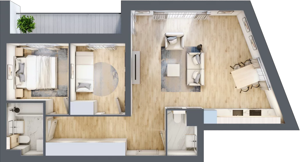 3 pokoje, mieszkanie 63,54 m², piętro 2, oferta nr EB_08, Viva Jagodno 3, Wrocław, Jagodno, Krzyki, ul. Kajdasza