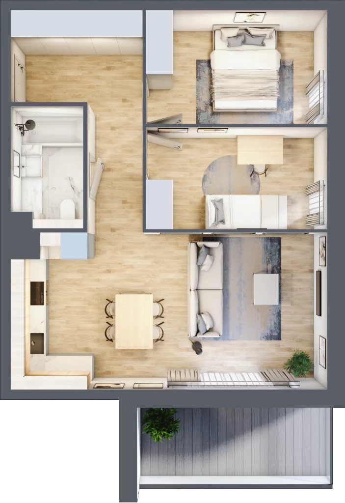 3 pokoje, mieszkanie 59,01 m², piętro 1, oferta nr A008, Grunwald Między Drzewami, Poznań, Grunwald, Grunwald Południe, ul. Smardzewska / Unii Europejskiej
