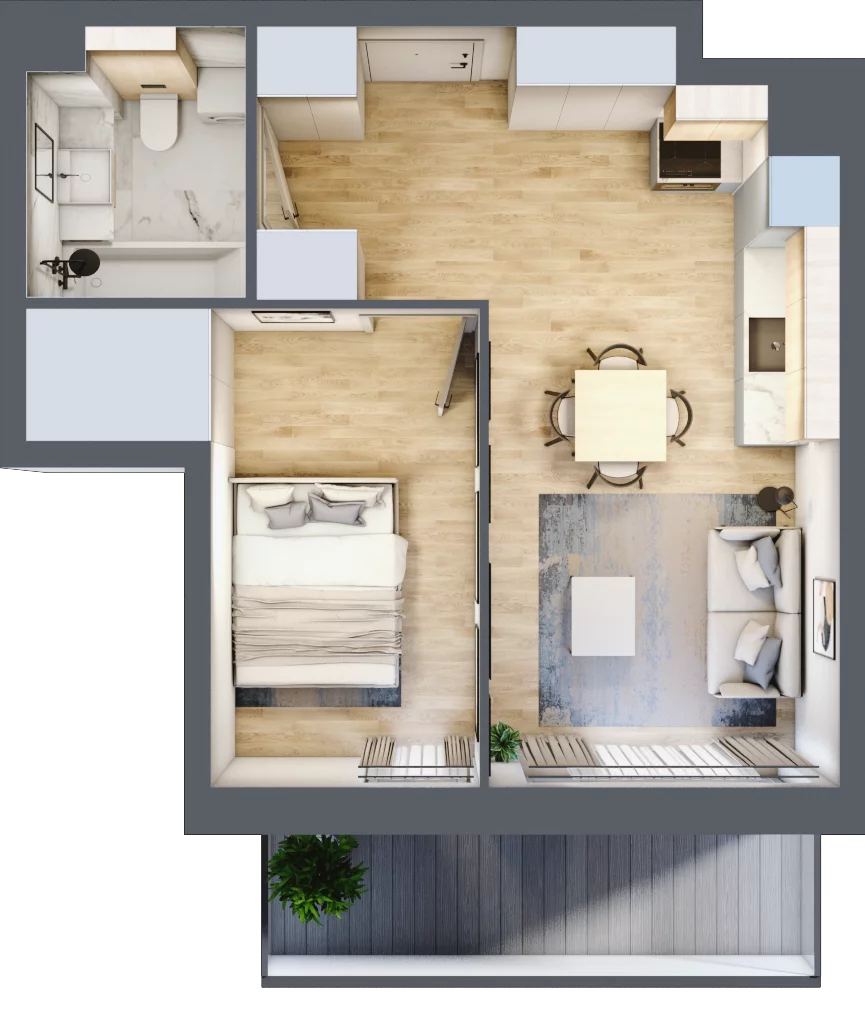2 pokoje, mieszkanie 38,64 m², piętro 1, oferta nr B049, Grunwald Między Drzewami, Poznań, Grunwald, Grunwald Południe, ul. Smardzewska / Unii Europejskiej