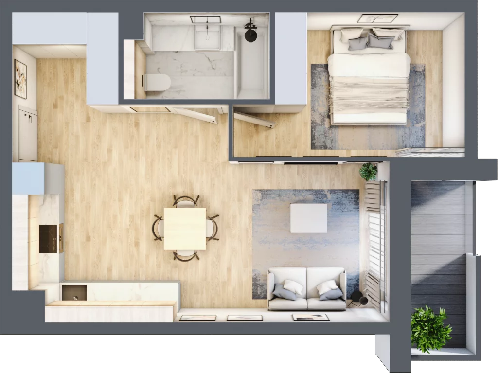 2 pokoje, mieszkanie 43,32 m², piętro 1, oferta nr B042, Grunwald Między Drzewami, Poznań, Grunwald, Grunwald Południe, ul. Smardzewska / Unii Europejskiej