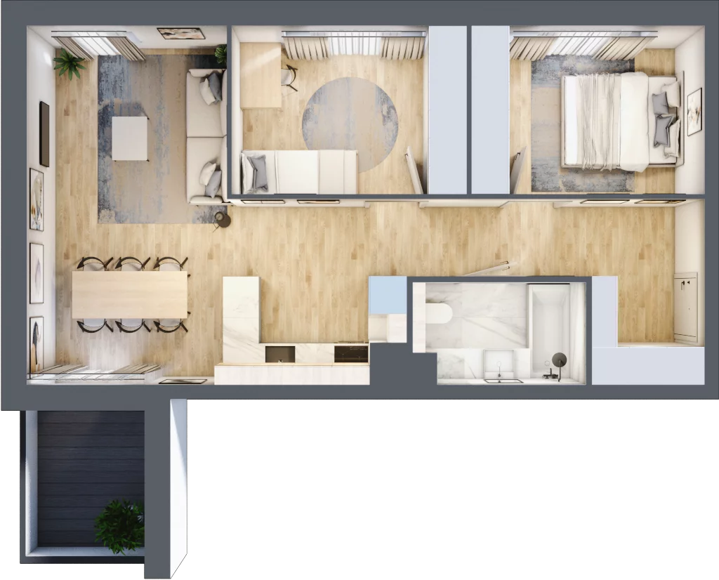 3 pokoje, mieszkanie 59,38 m², piętro 1, oferta nr B048, Grunwald Między Drzewami, Poznań, Grunwald, Grunwald Południe, ul. Smardzewska / Unii Europejskiej