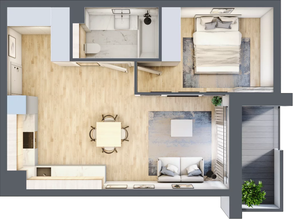 2 pokoje, mieszkanie 43,32 m², piętro 4, oferta nr B072, Grunwald Między Drzewami, Poznań, Grunwald, Grunwald Południe, ul. Smardzewska / Unii Europejskiej