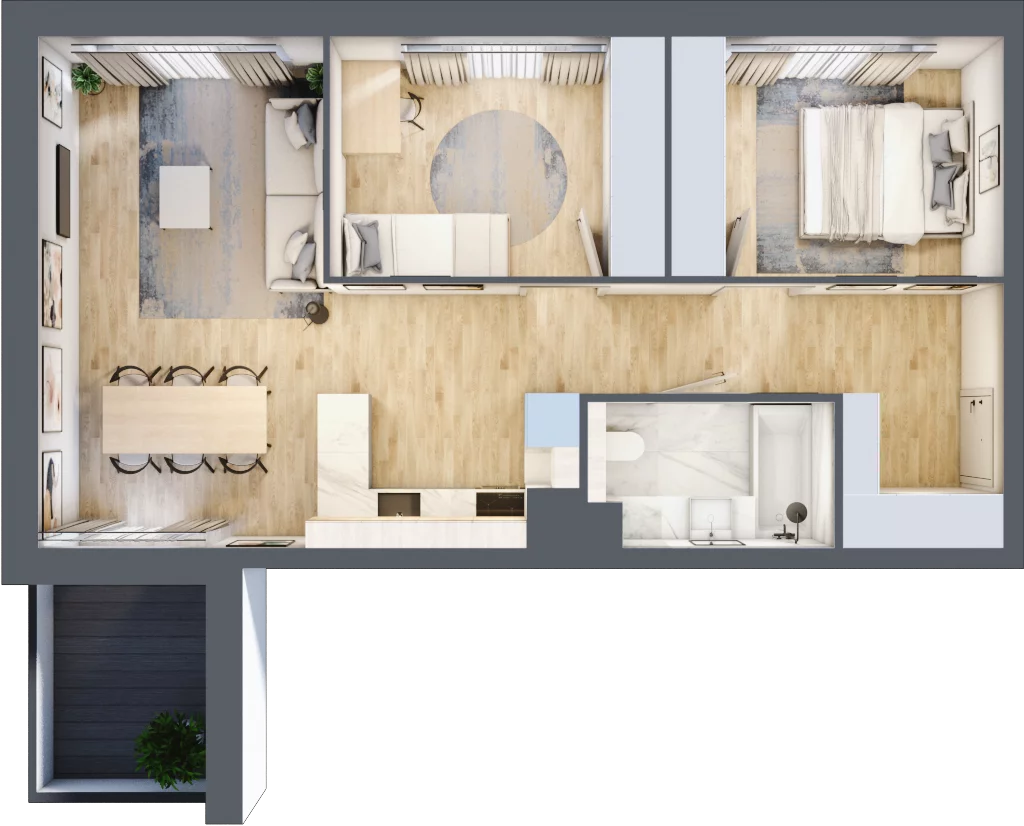3 pokoje, mieszkanie 59,38 m², piętro 2, oferta nr B058, Grunwald Między Drzewami, Poznań, Grunwald, Grunwald Południe, ul. Smardzewska / Unii Europejskiej
