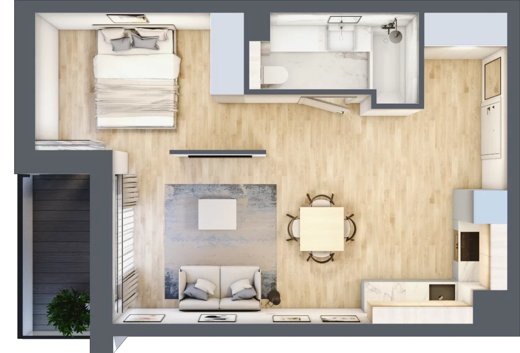 1 pokój, mieszkanie 41,06 m², piętro 1, oferta nr B047, Grunwald Między Drzewami, Poznań, Grunwald, Grunwald Południe, ul. Smardzewska / Unii Europejskiej