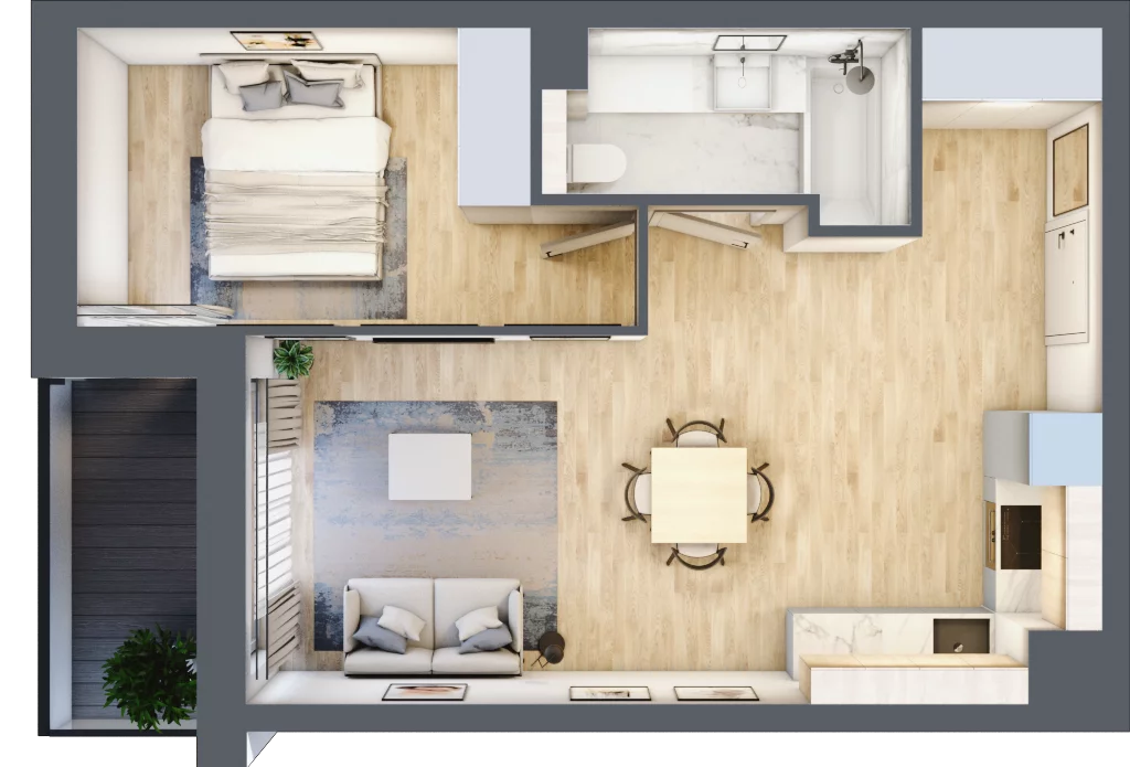 2 pokoje, mieszkanie 41,28 m², piętro 4, oferta nr B076, Grunwald Między Drzewami, Poznań, Grunwald, Grunwald Południe, ul. Smardzewska / Unii Europejskiej