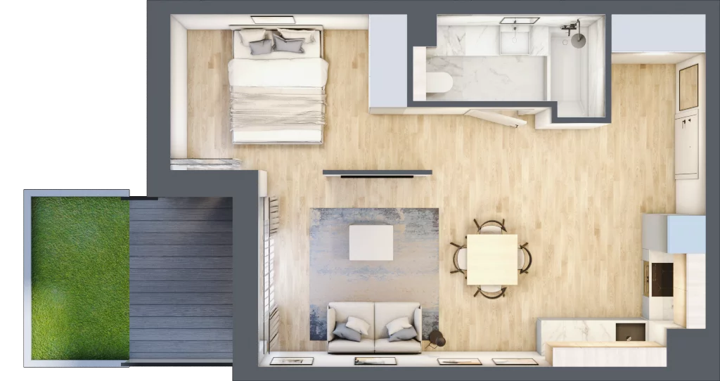 1 pokój, mieszkanie 41,19 m², parter, oferta nr B040, Grunwald Między Drzewami, Poznań, Grunwald, Grunwald Południe, ul. Smardzewska / Unii Europejskiej