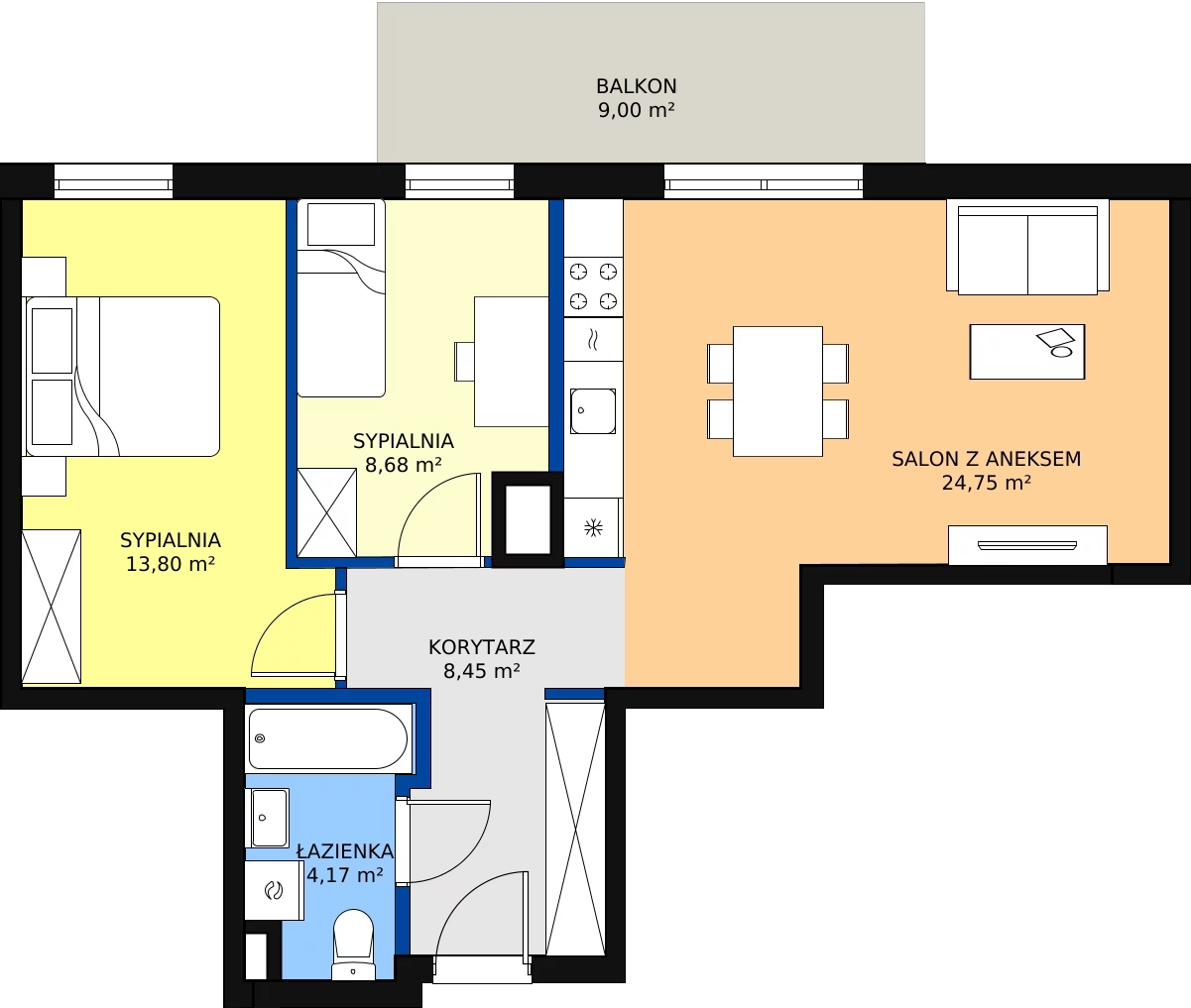 Zalety mieszkania 61.85 m², A011