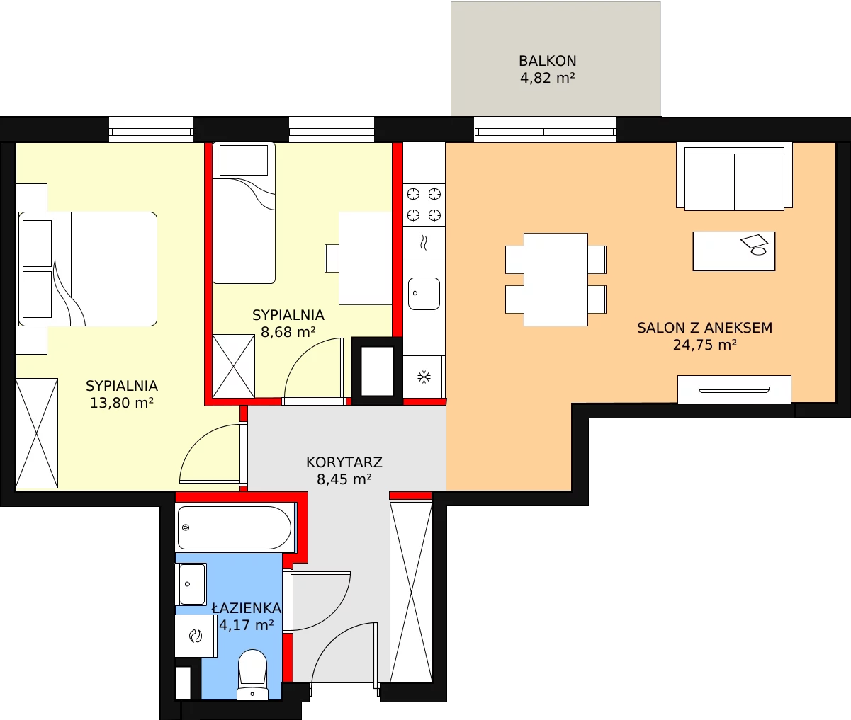 Zalety mieszkania 61.85 m², A017