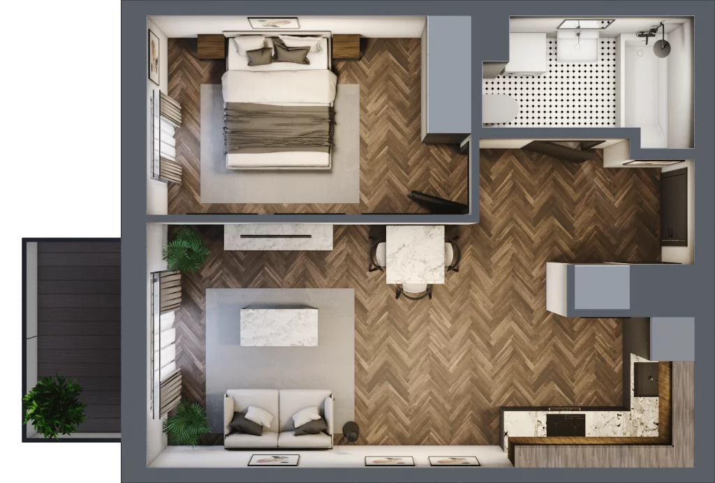 2 pokoje, mieszkanie 44,97 m², piętro 1, oferta nr A030, Zielono MI, Warszawa, Mokotów, Siekierki, ul. Polska 10
