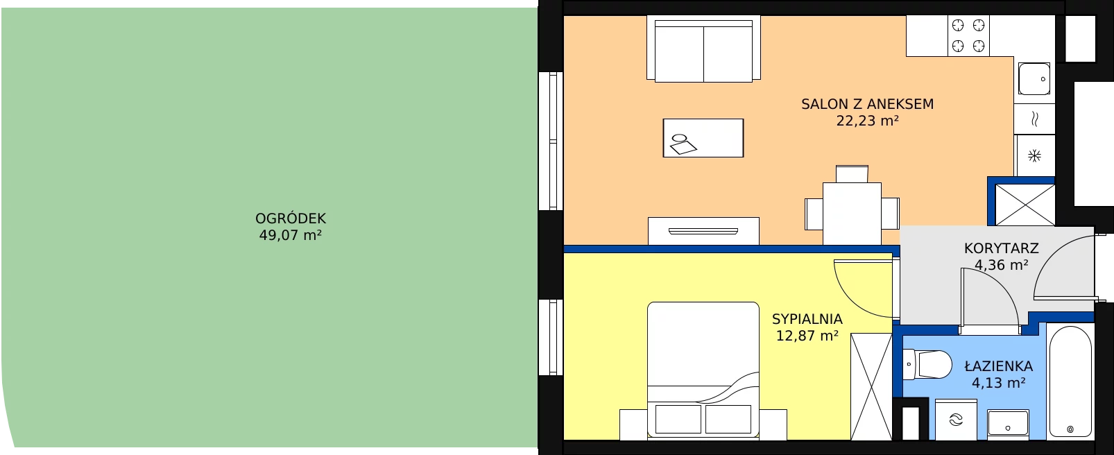 Zalety mieszkania 45.01 m², B003