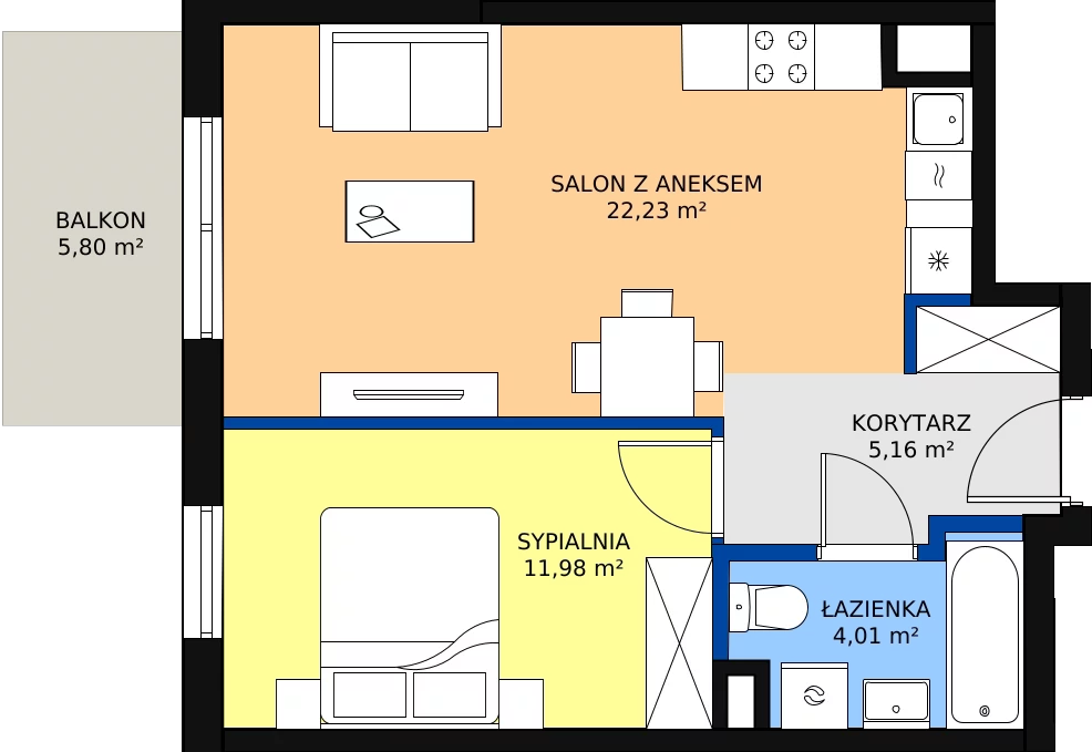 Zalety mieszkania 44.72 m², B007