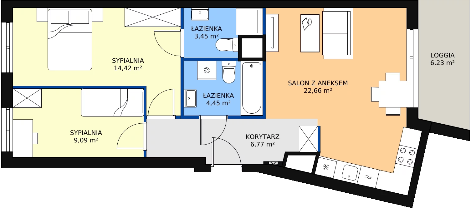 Zalety mieszkania 61.61 m², 11B037