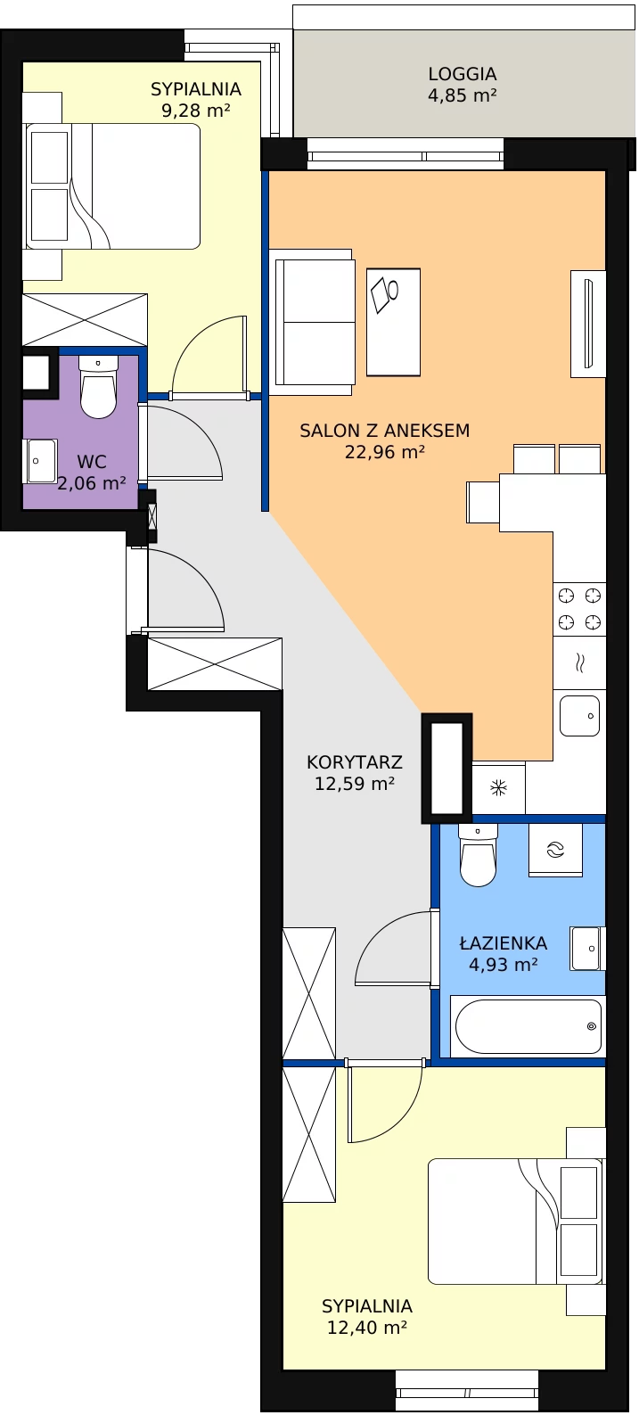 Zalety mieszkania 64.79 m², 11B042