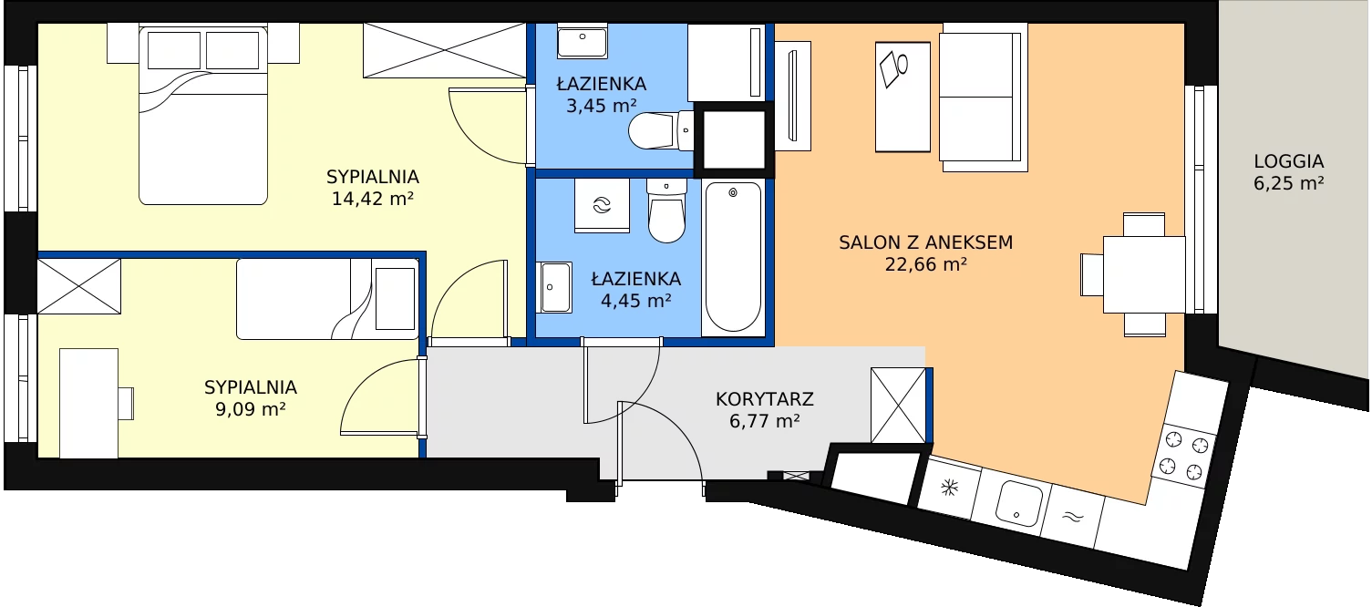 Zalety mieszkania 61.4 m², 11B053