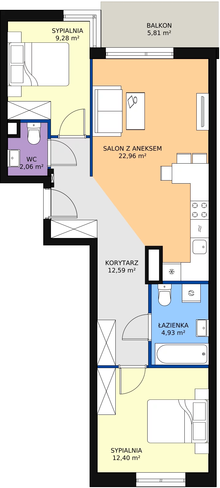 Zalety mieszkania 64.72 m², 11B058