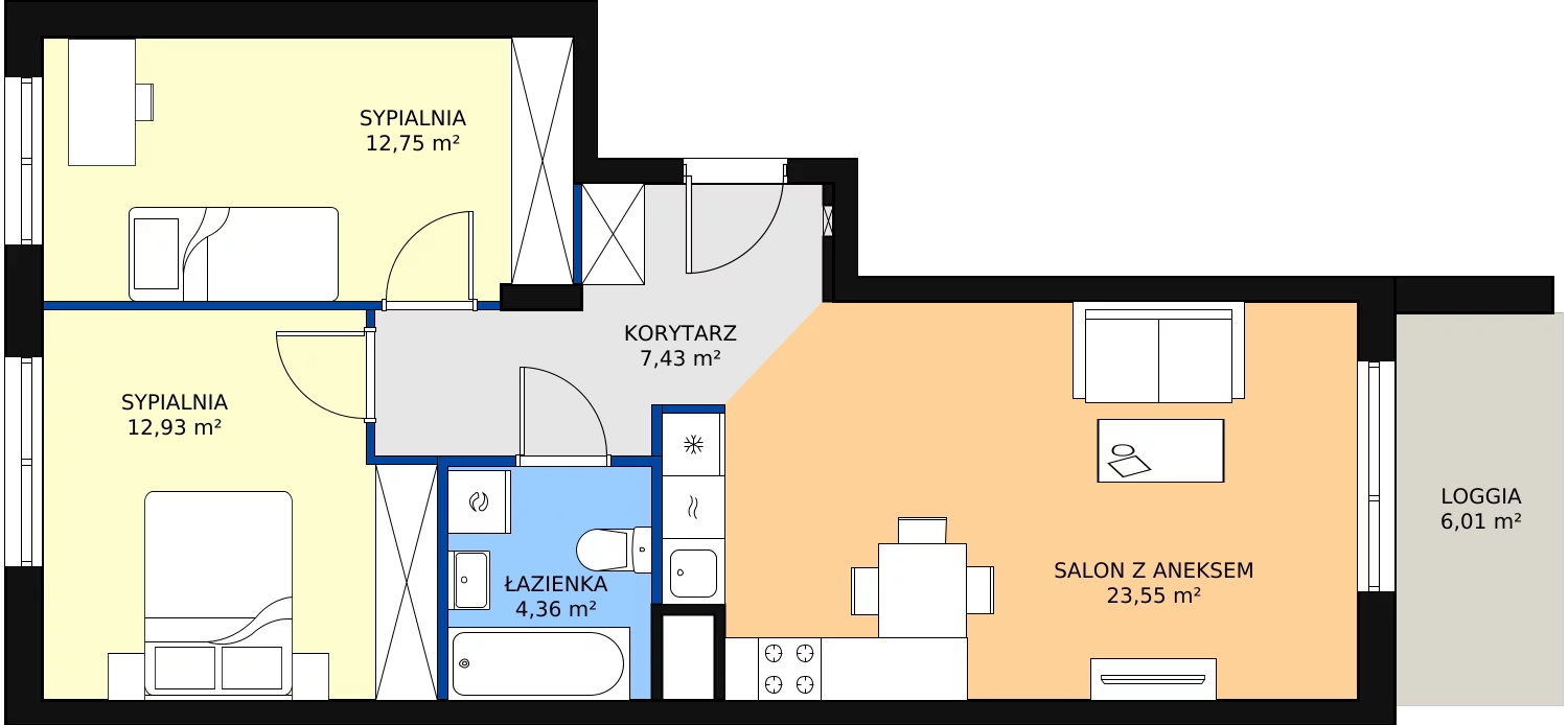 Zalety mieszkania 61.54 m², 11C070