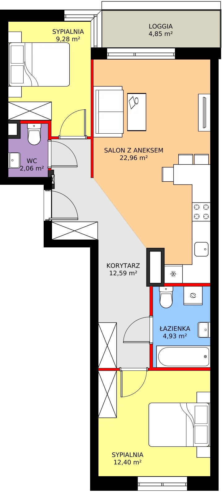 Zalety mieszkania 64.79 m², 11B042