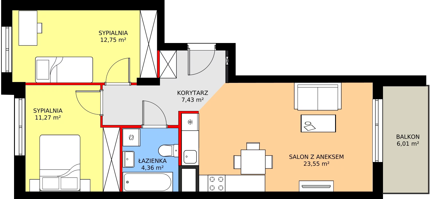 Zalety mieszkania 59.87 m², 11C085