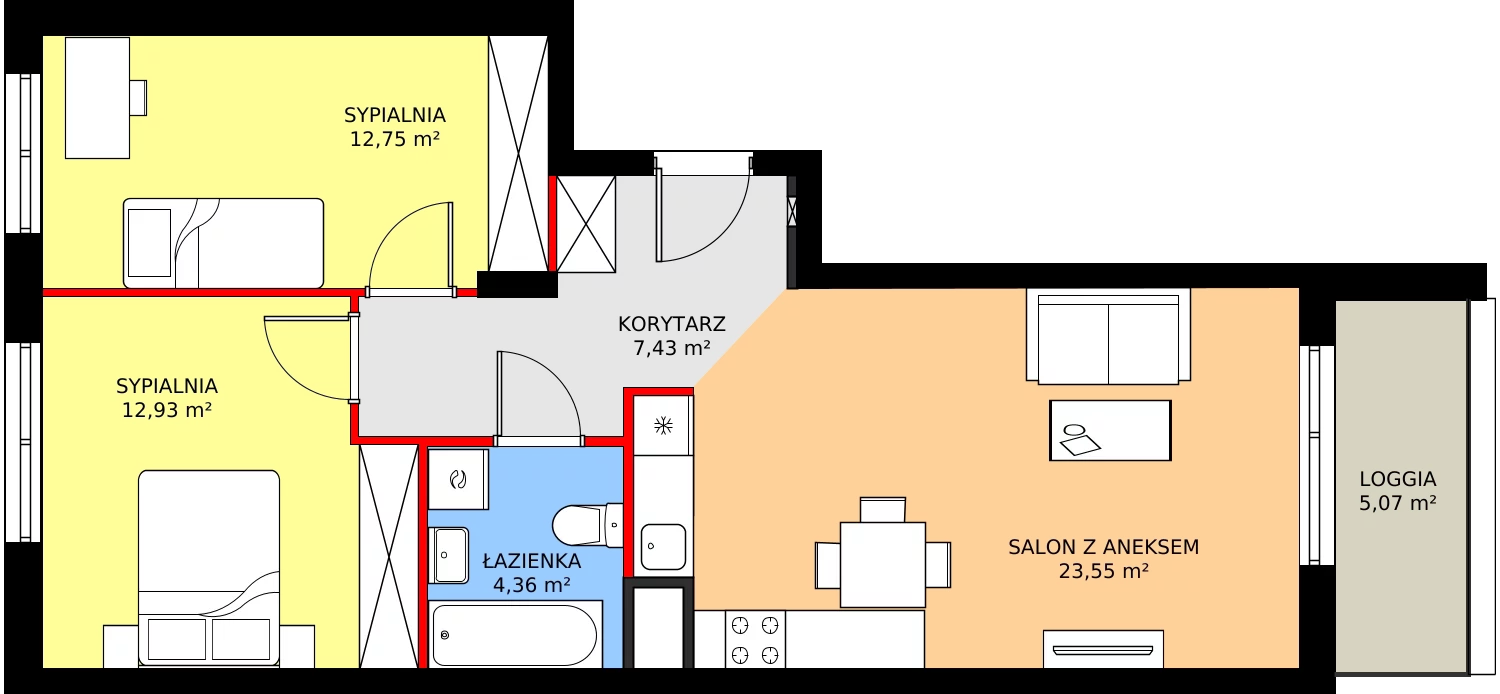 Zalety mieszkania 61.75 m², 11C067