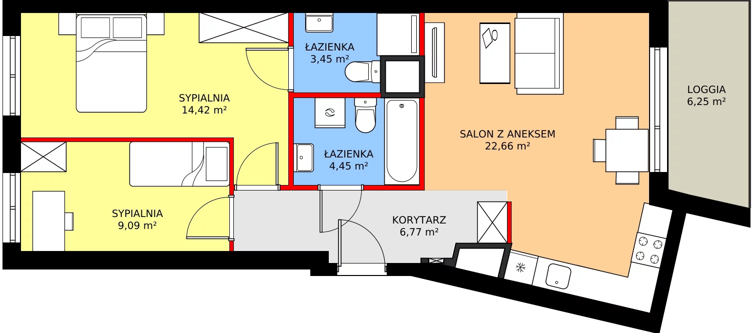 Zalety mieszkania 61.4 m², 11B053