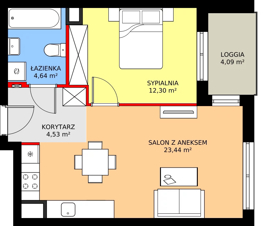 Zalety mieszkania 45.34 m², 7A066
