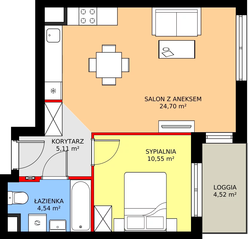 Zalety mieszkania 45.32 m², 7A017