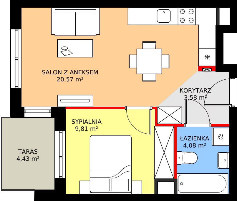 Zalety mieszkania 38.45 m², 7B096