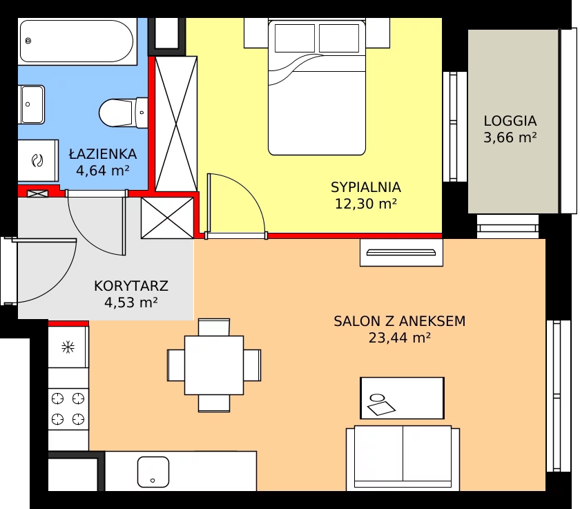 Zalety mieszkania 45.34 m², 7A084