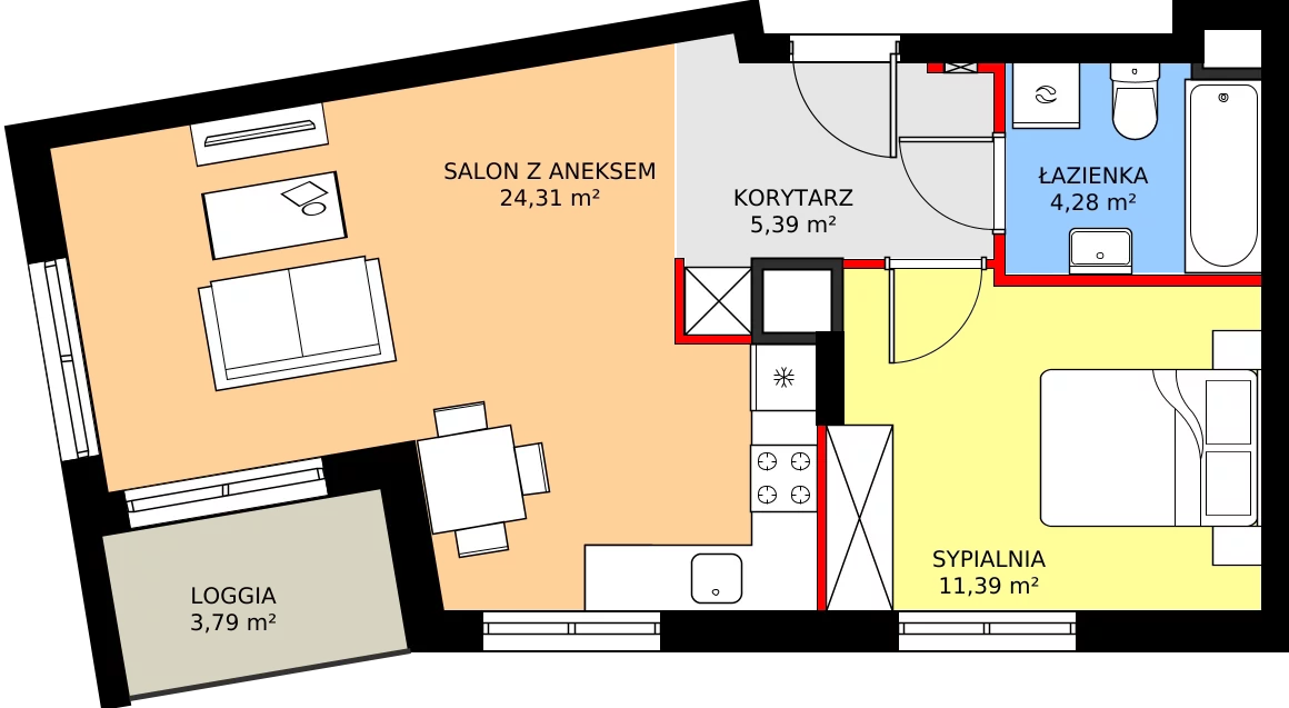 Zalety mieszkania 45.72 m², 7B120