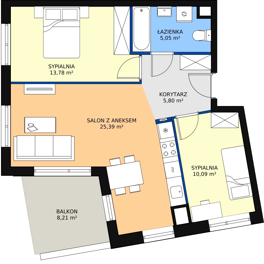 Zalety mieszkania 60.98 m², 7A038