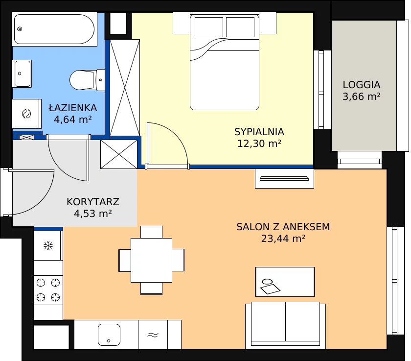 Zalety mieszkania 45.34 m², 7A060