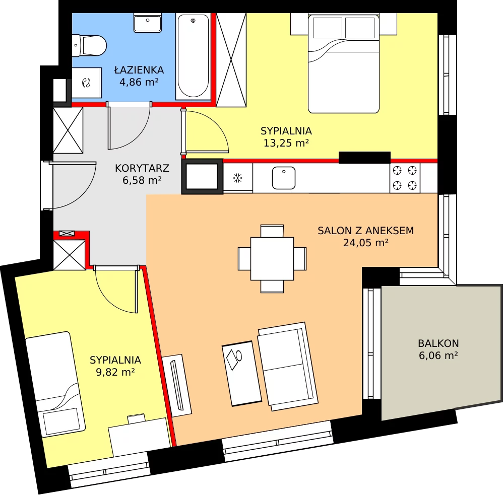 Zalety mieszkania 59.32 m², 7A019