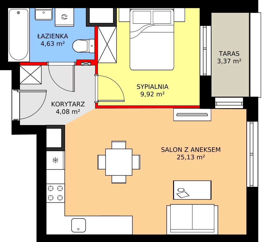 Zalety mieszkania 44.13 m², 7A061