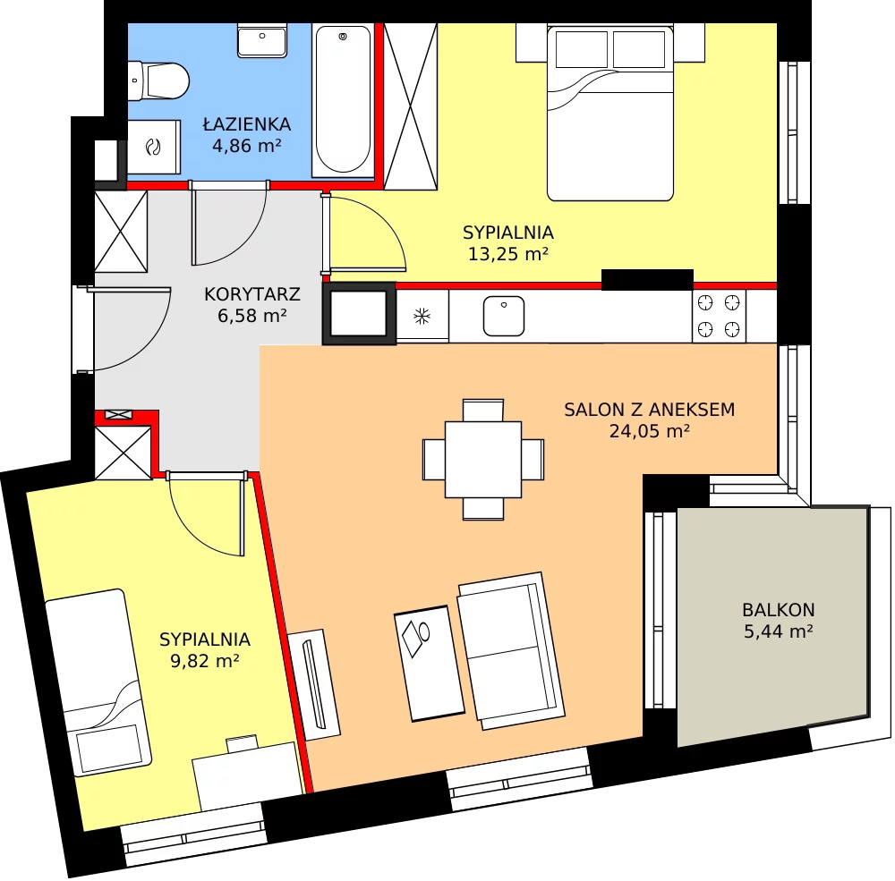 Zalety mieszkania 59.32 m², 7A007