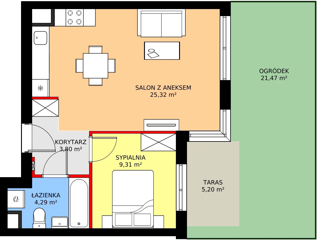 Zalety mieszkania 43.17 m², 7A002