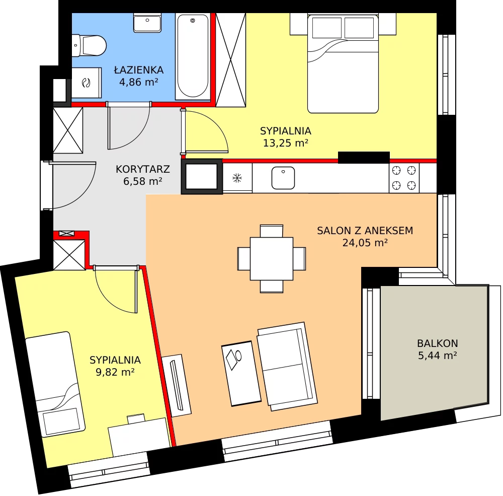 Zalety mieszkania 59.32 m², 7A037