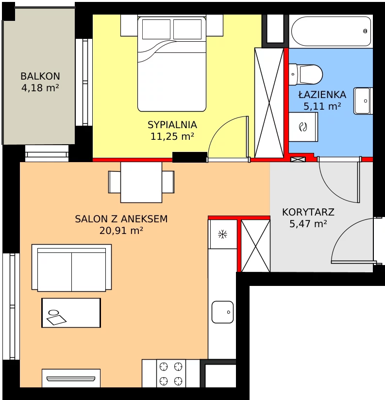 Zalety mieszkania 43.17 m², 7A040