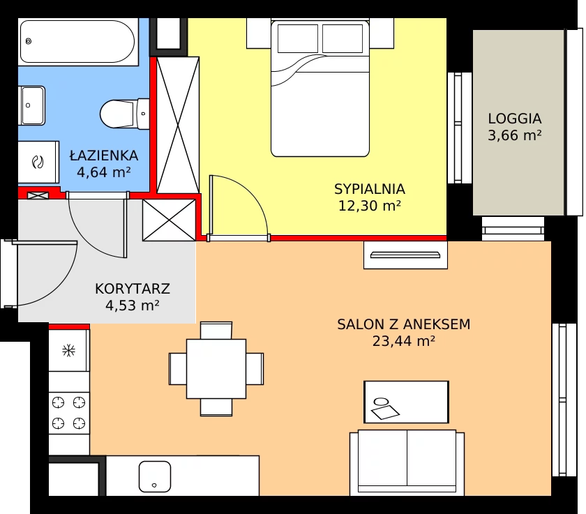 Zalety mieszkania 45.34 m², 7A054