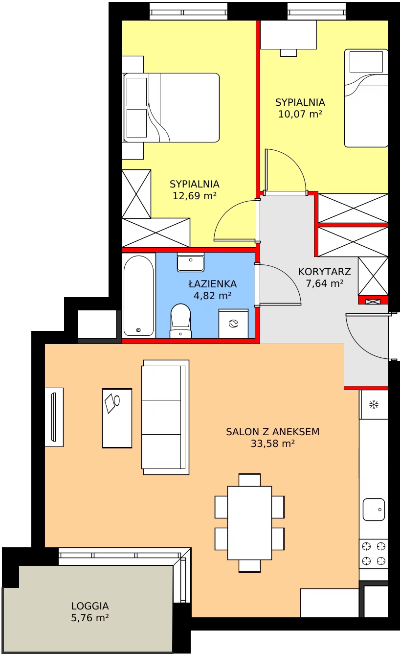 Zalety mieszkania 69.55 m², 7A076