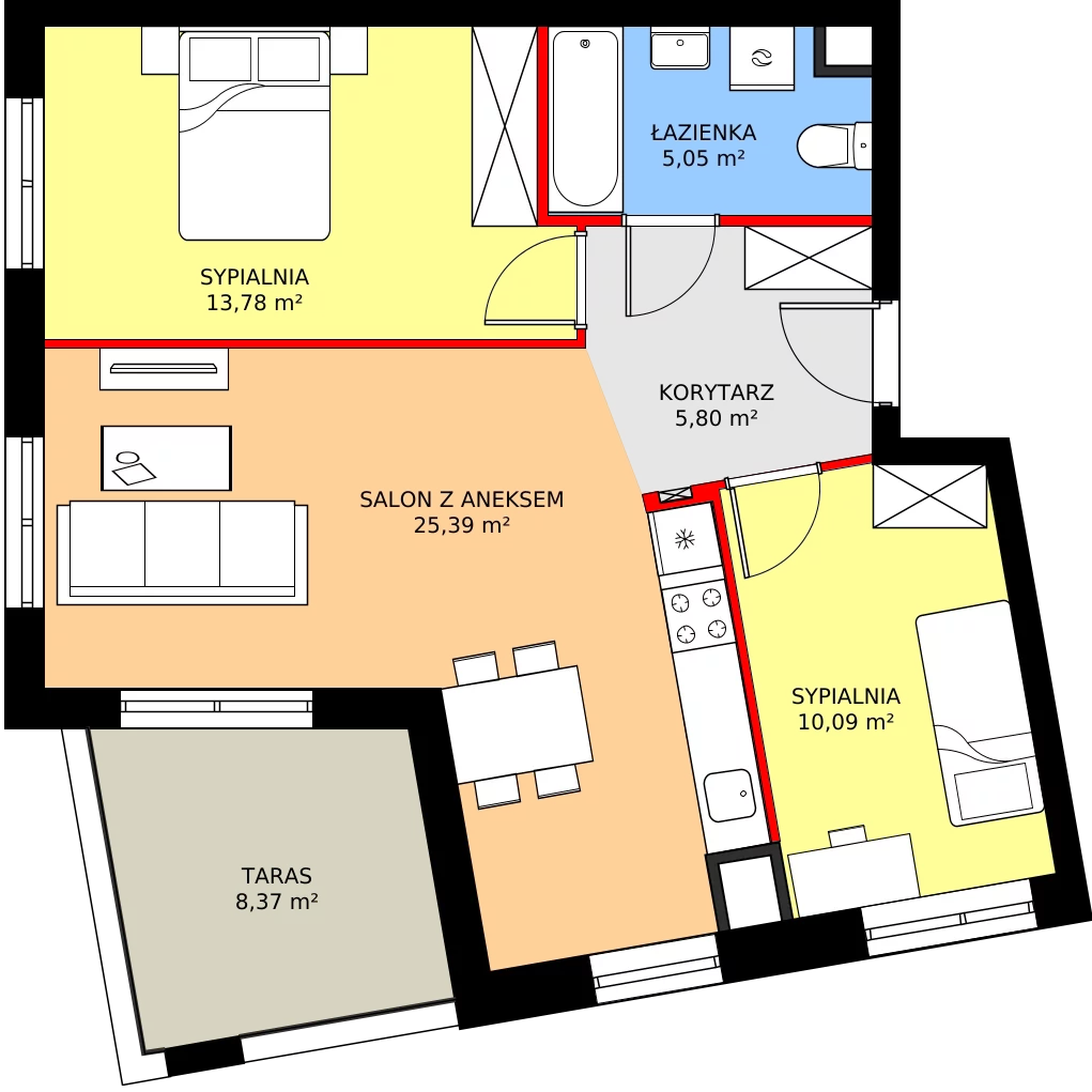 Zalety mieszkania 60.98 m², 7A026